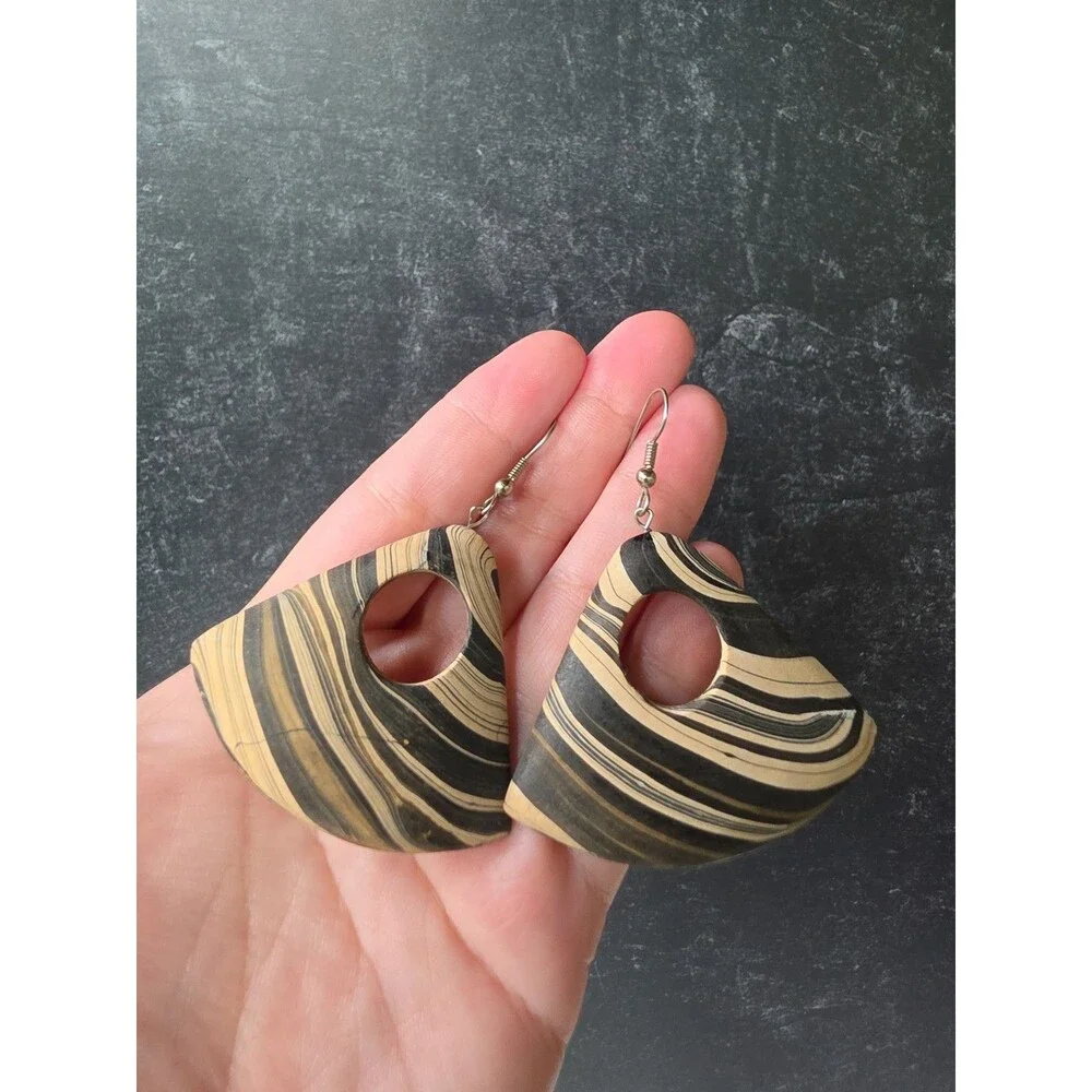 Bohemian Wooden Triangular Shaped Dangling Earrings Vintage